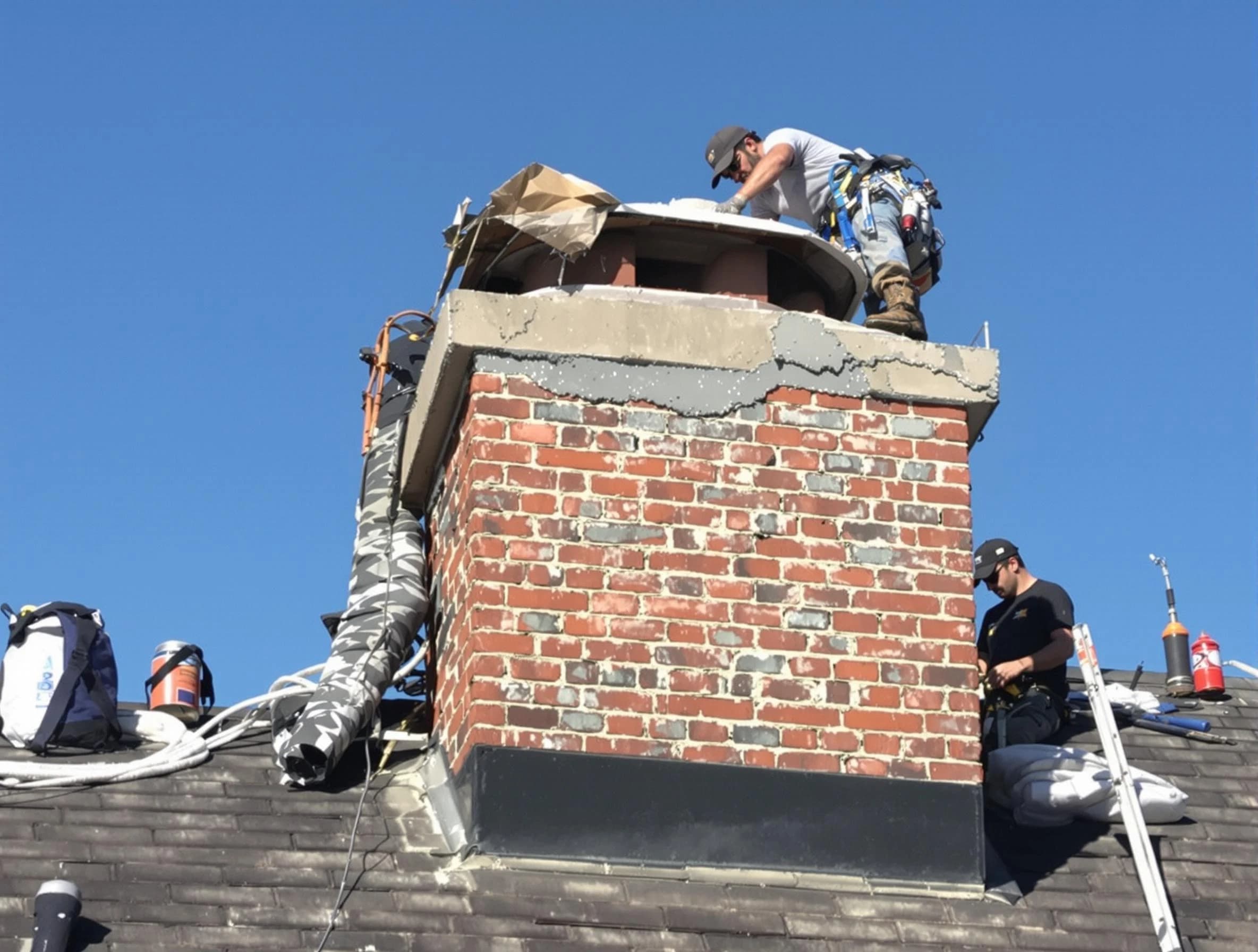 Castle Rock Chimney Sweep installing a custom chimney crown in Castle Rock, CO
