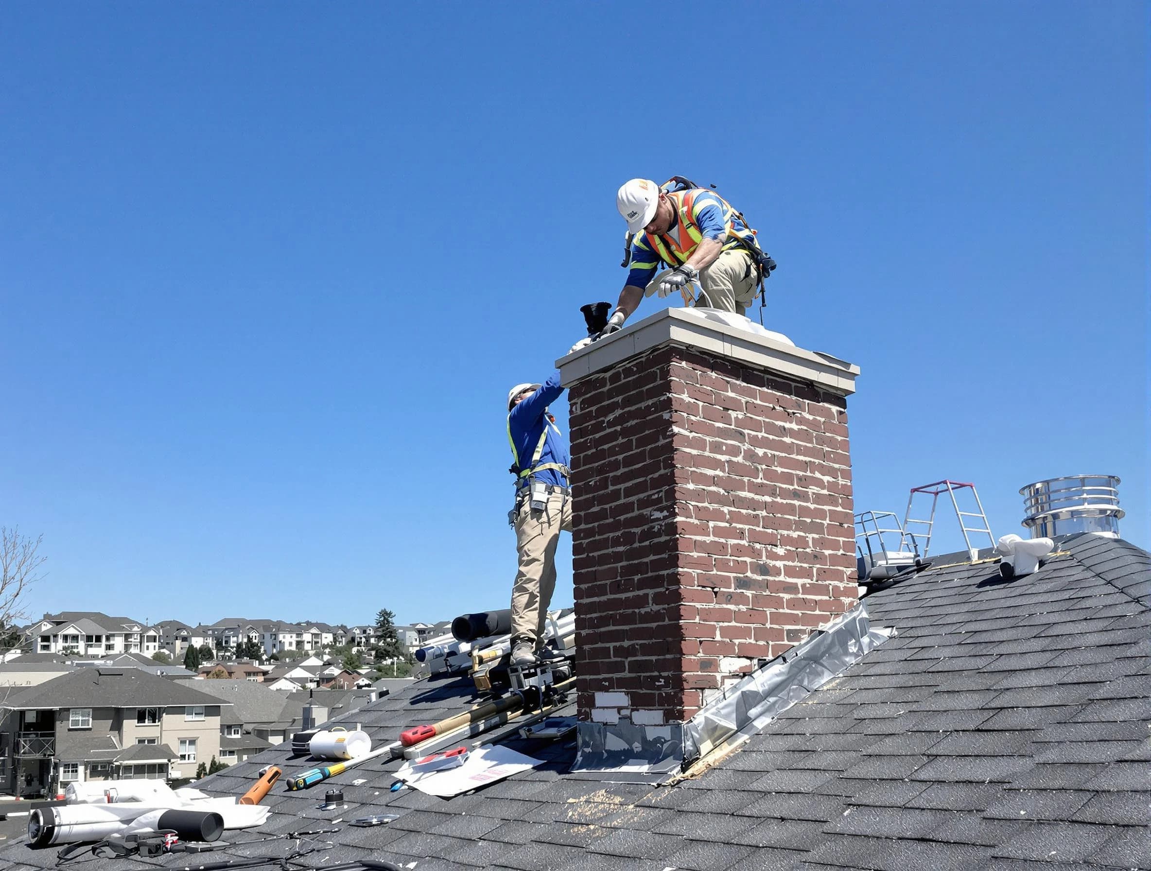 Castle Rock Chimney Sweep repairing a chimney crown in Castle Rock, CO