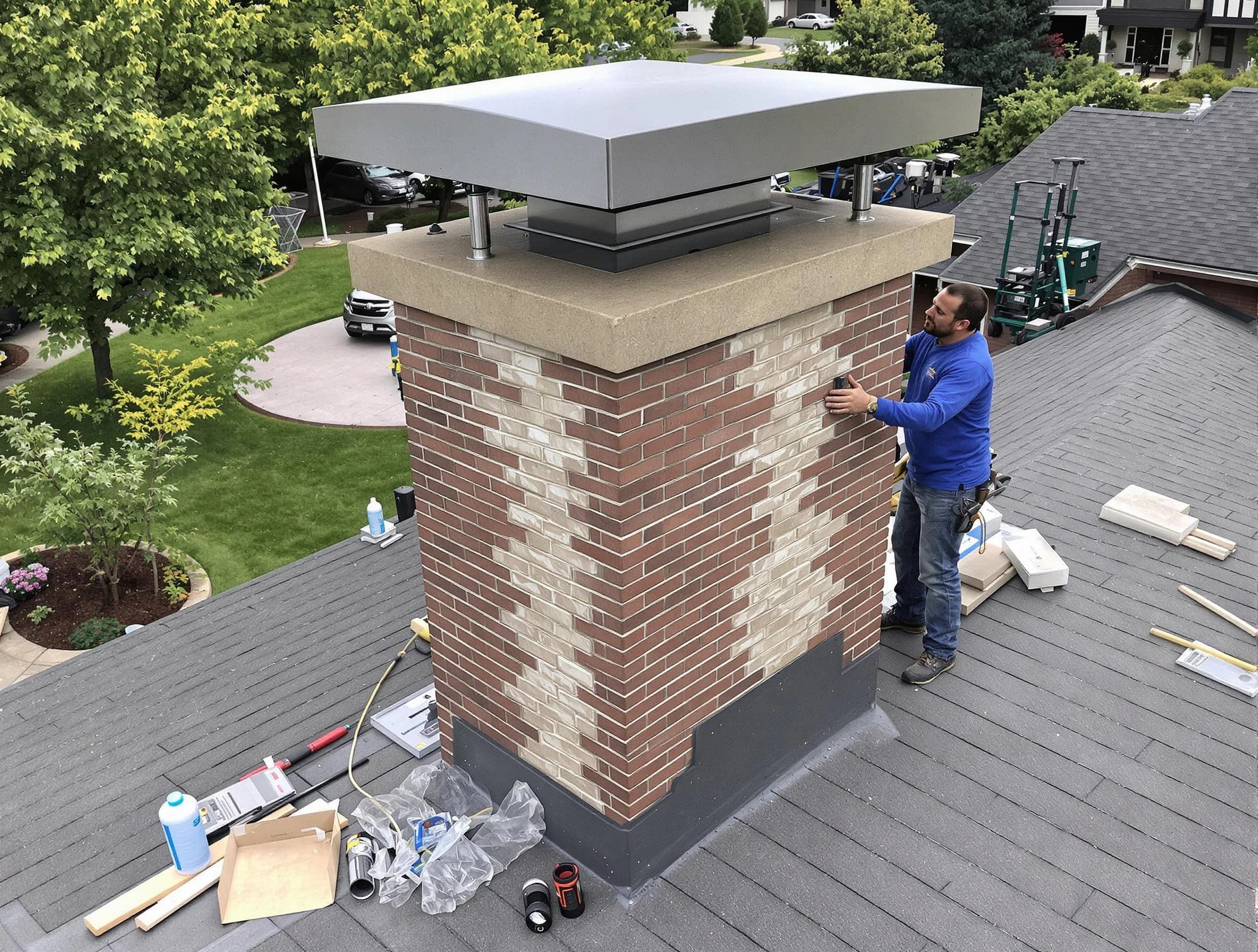 Castle Rock Chimney Sweep team working on a custom chimney remodel in Castle Rock, CO